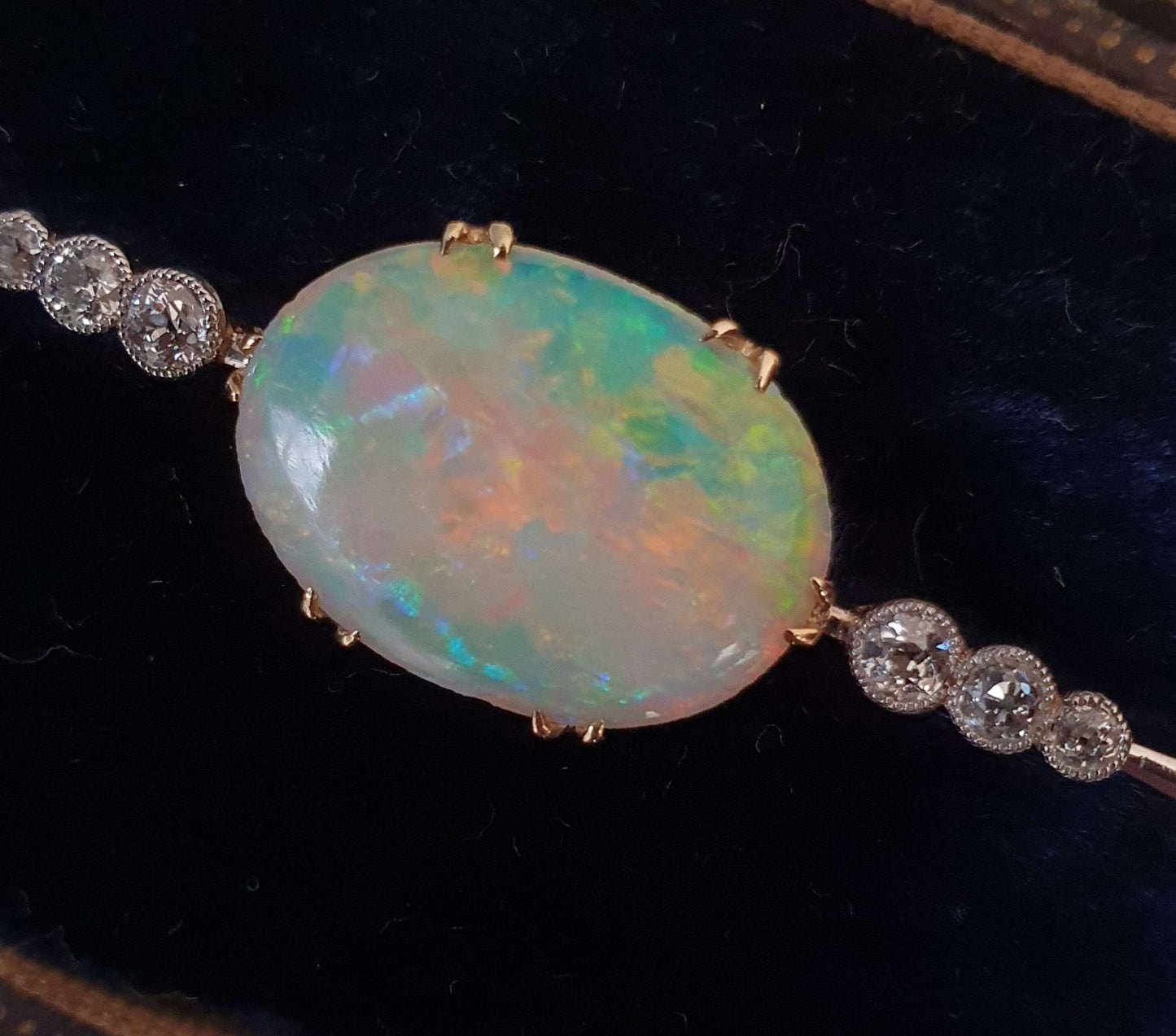 Edwardian Antique Opal and Diamond Bar Brooch