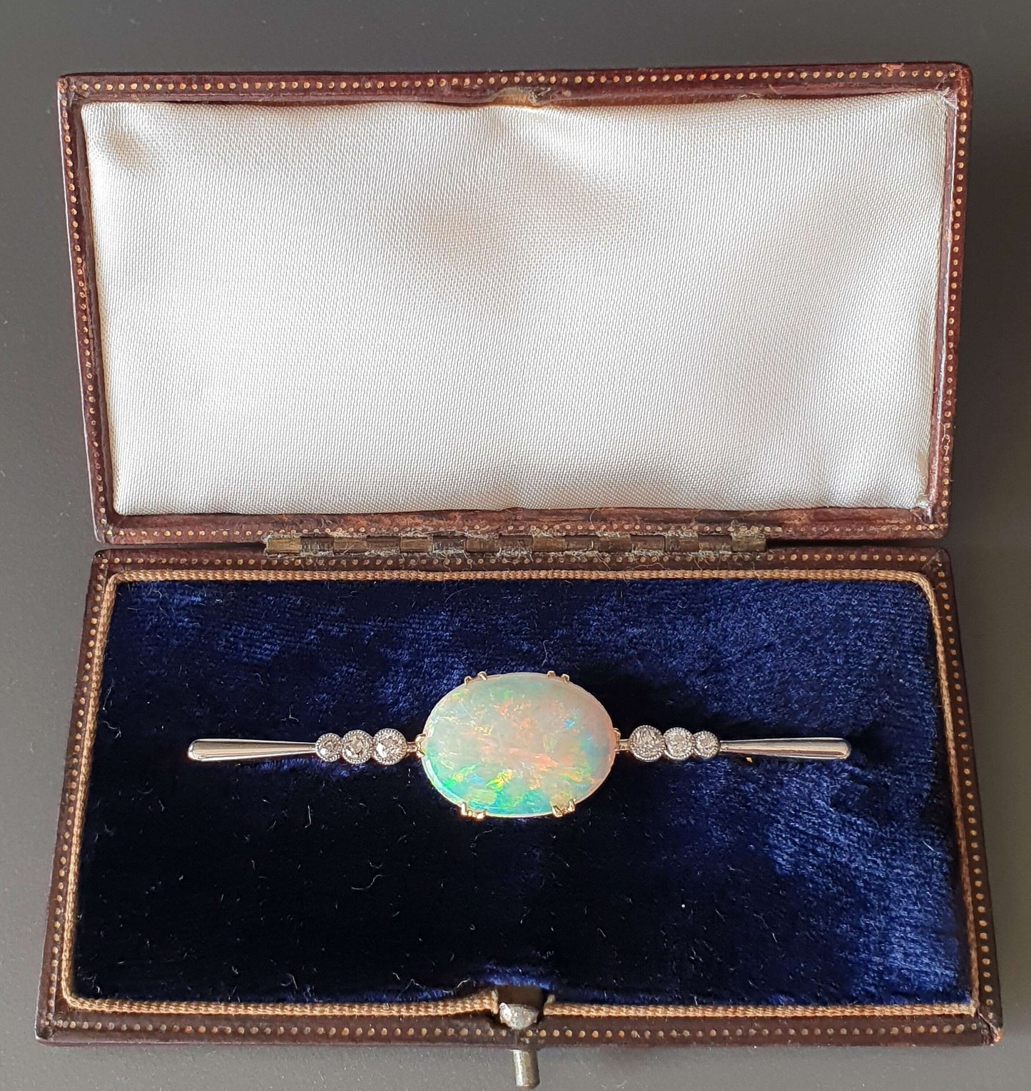 Edwardian Antique Opal and Diamond Bar Brooch