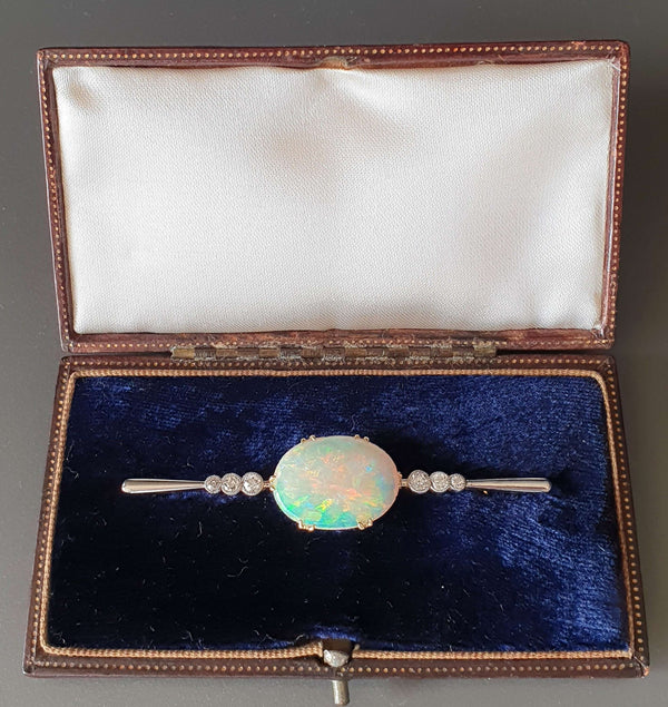 Edwardian Antique Opal and Diamond Bar Brooch
