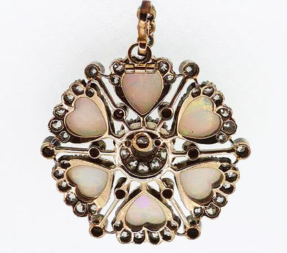 Antique Edwardian Opal Hearts and Diamond Brooch Pendant