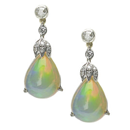 Vintage Opal and Diamond Drop Earrings