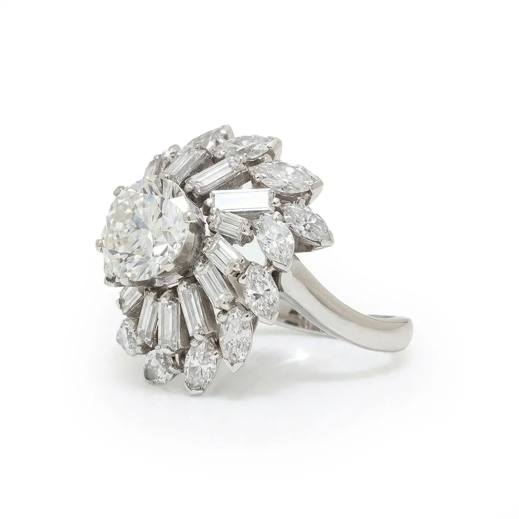 18 Carat White Gold Diamond Cluster Engagement Ring With 2.50 Carat Centre Diamond