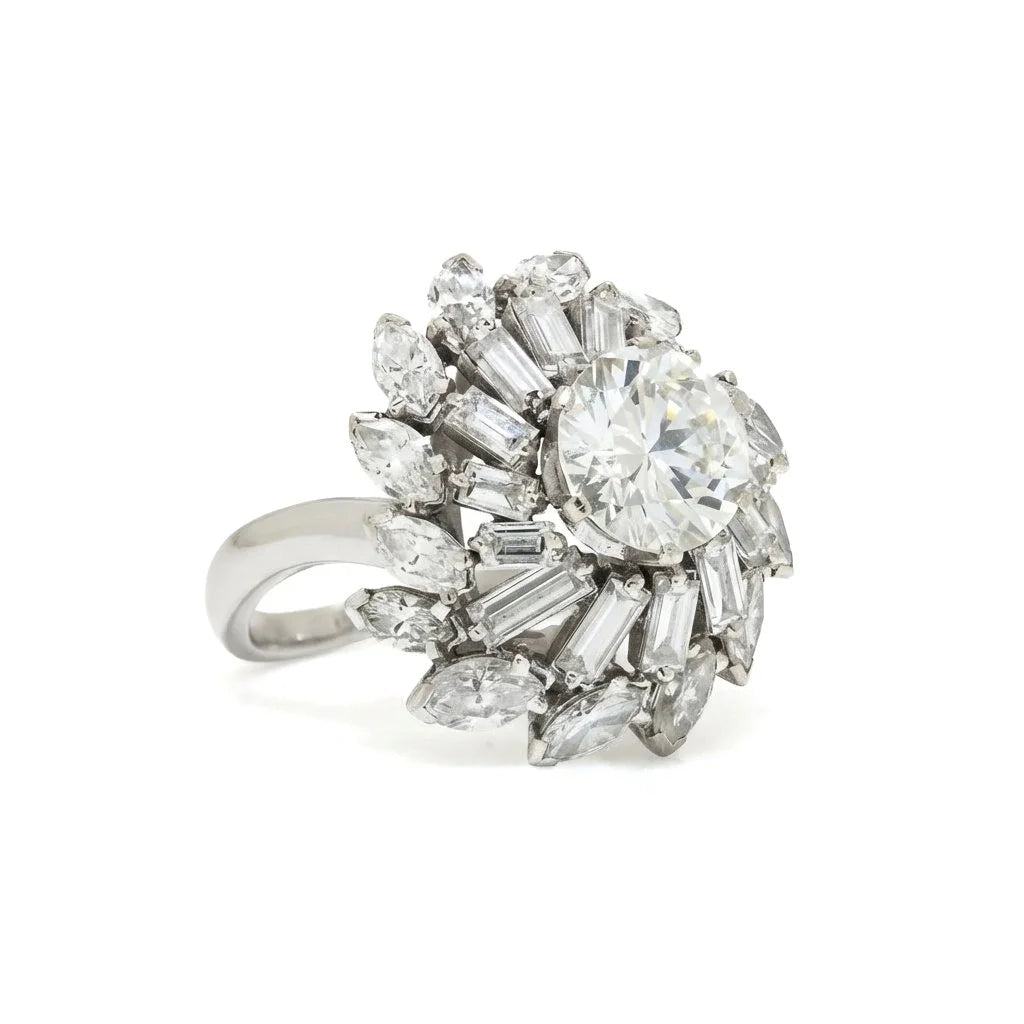 18 Carat White Gold Diamond Cluster Engagement Ring With 2.50 Carat Centre Diamond