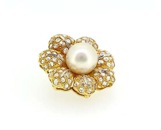 Buccellati Signed Pearl and Diamond Flower Earrings, 18ct Yellow Gold
