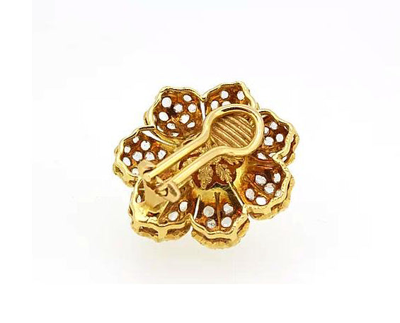 Buccellati Signed Pearl and Diamond Flower Earrings, 18ct Yellow Gold