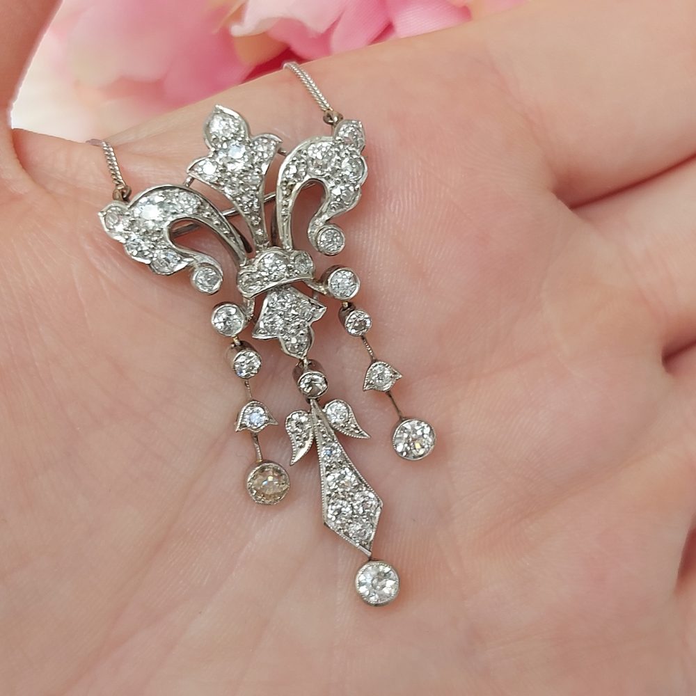 Antique Edwardian Old Cut Diamond Pendant Necklace