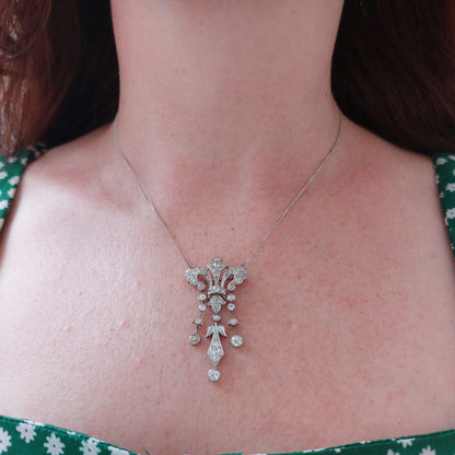 Antique Edwardian Old Cut Diamond Pendant Necklace
