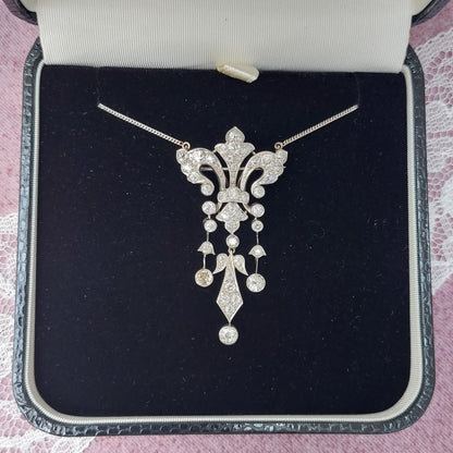 Antique Edwardian Old Cut Diamond Pendant Necklace