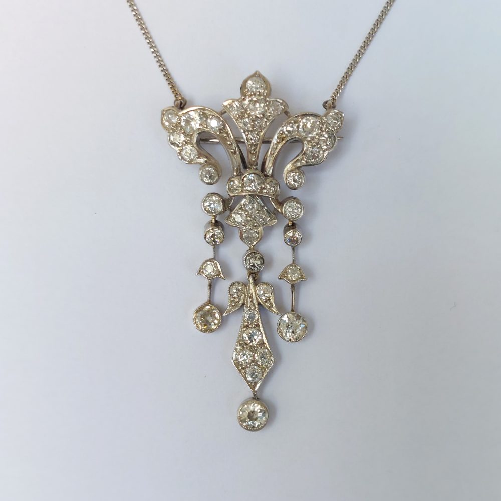 Antique Edwardian Old Cut Diamond Pendant Necklace