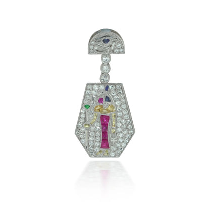 Platinum Art Deco Egyptian Revival Gemset Pendant