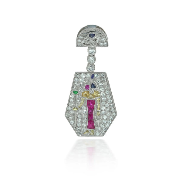 Platinum Art Deco Egyptian Revival Gemset Pendant