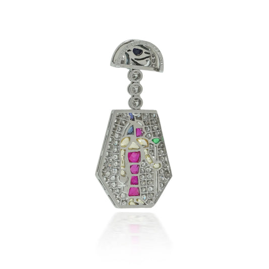 Platinum Art Deco Egyptian Revival Gemset Pendant
