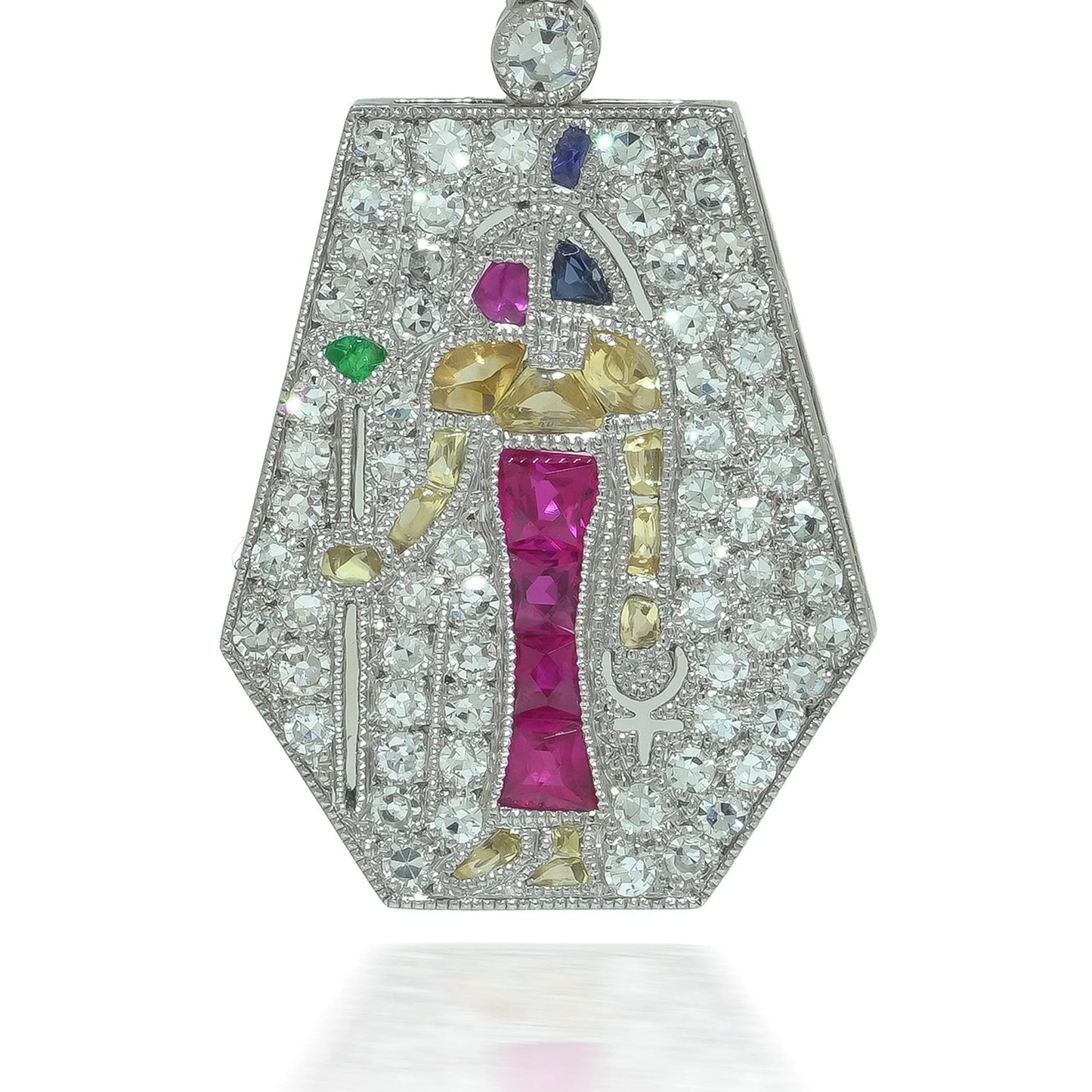 Platinum Art Deco Egyptian Revival Gemset Pendant