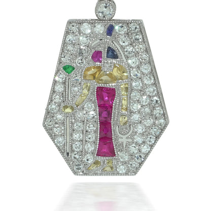 Platinum Art Deco Egyptian Revival Gemset Pendant