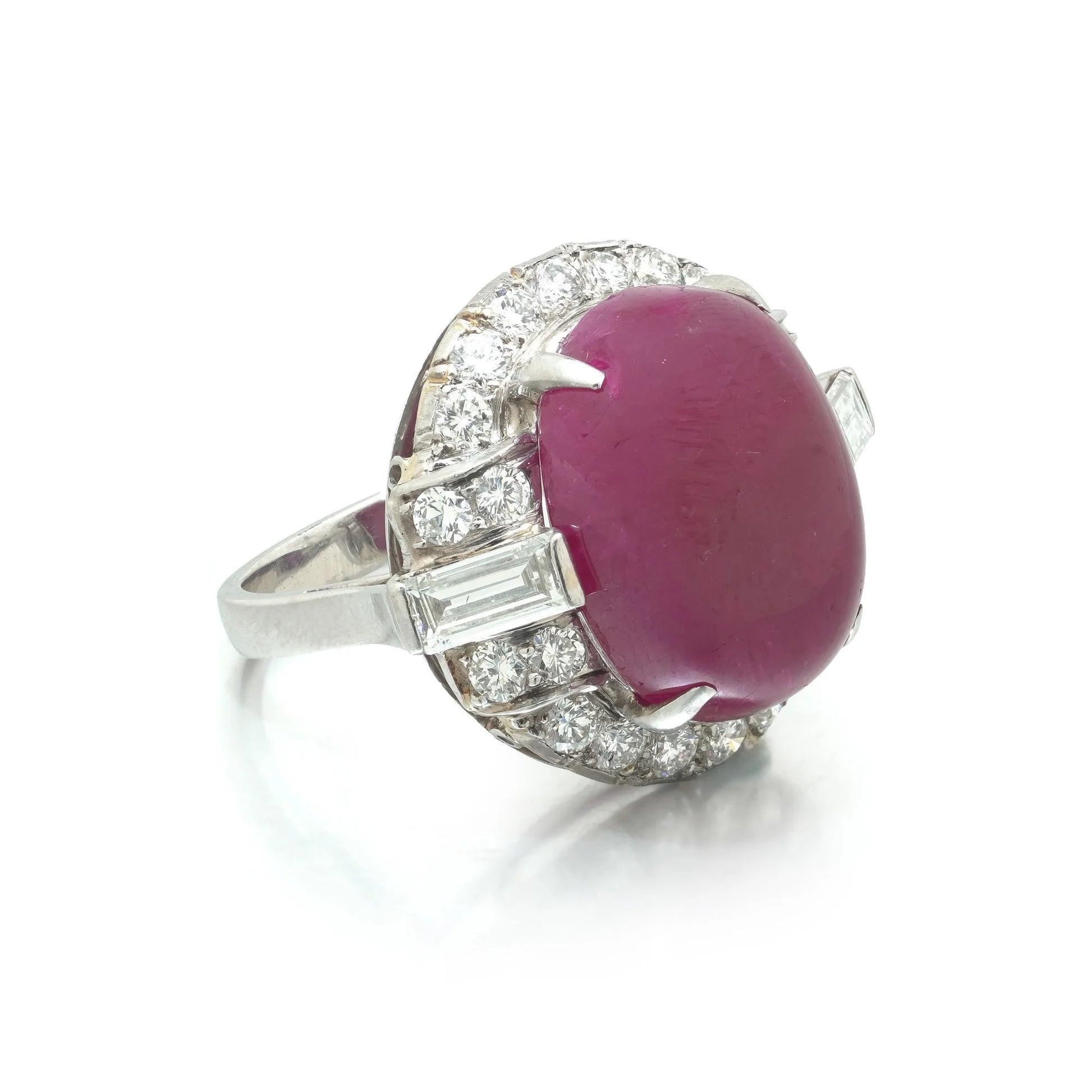 Vintage 19.15cts Burmese Cabochon Ruby and Diamond Cocktail Ring,