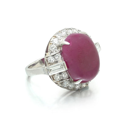 Vintage 19.15cts Burmese Cabochon Ruby and Diamond Cocktail Ring,