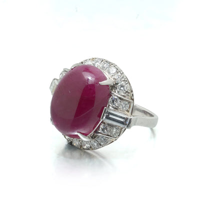 Vintage 19.15cts Burmese Cabochon Ruby and Diamond Cocktail Ring,