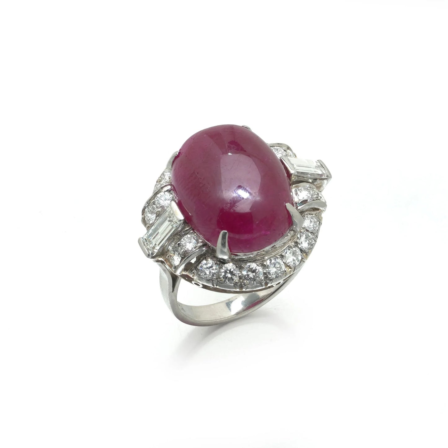 Vintage 19.15cts Burmese Cabochon Ruby and Diamond Cocktail Ring,