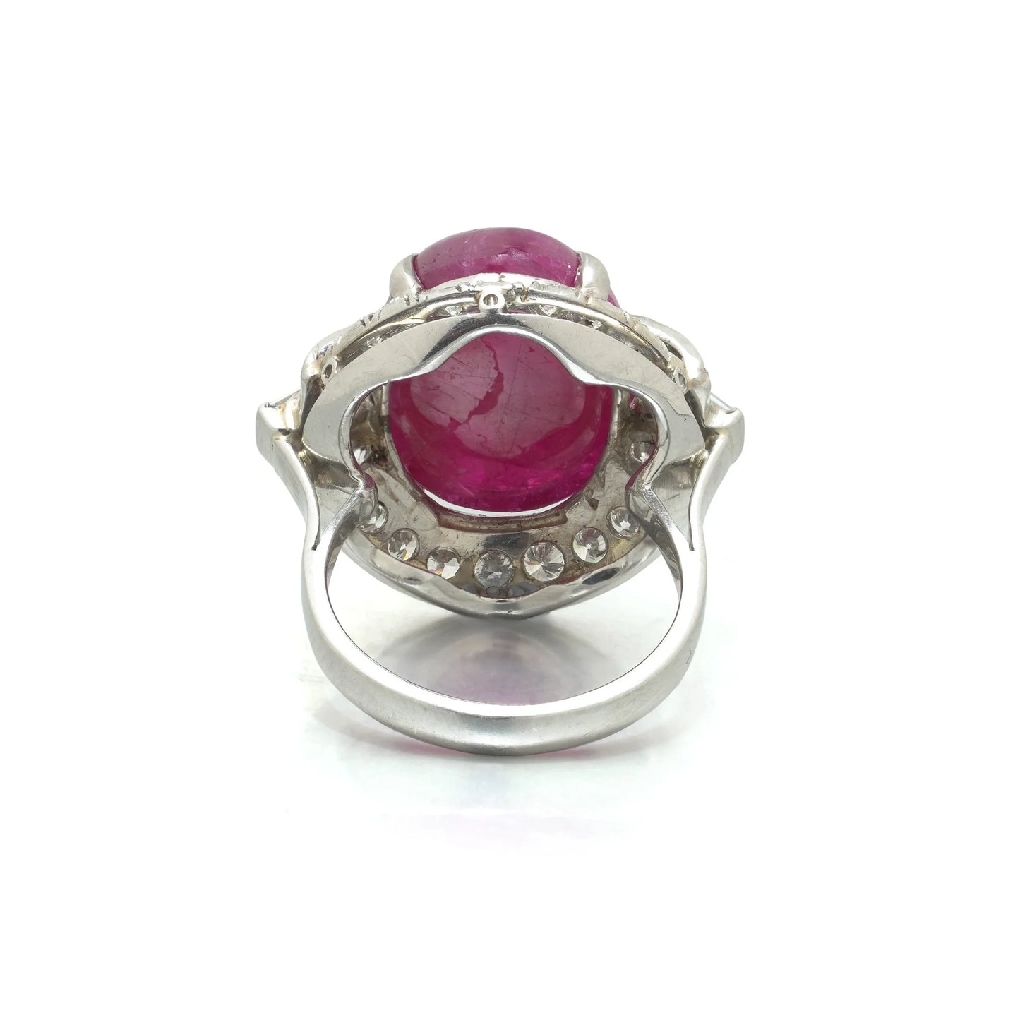 Vintage 19.15cts Burmese Cabochon Ruby and Diamond Cocktail Ring,