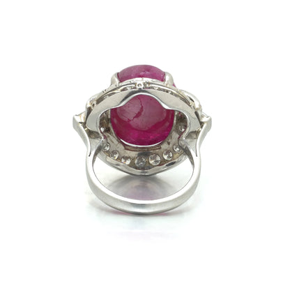 Vintage 19.15cts Burmese Cabochon Ruby and Diamond Cocktail Ring,