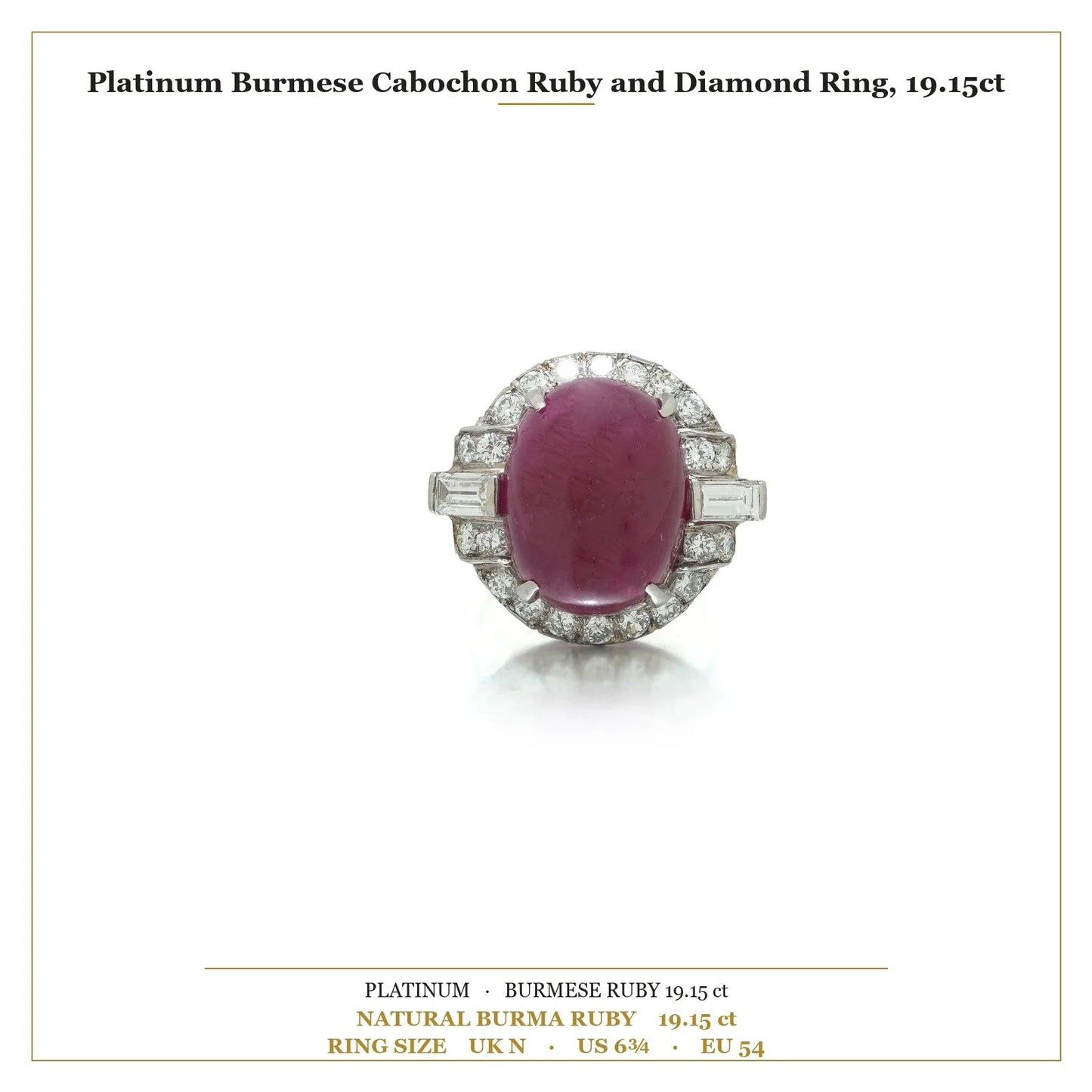 Vintage 19.15cts Burmese Cabochon Ruby and Diamond Cocktail Ring,