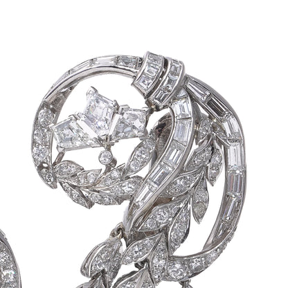 Art Deco Diamond Clip Spray Drop Earrings, Circa 1930s