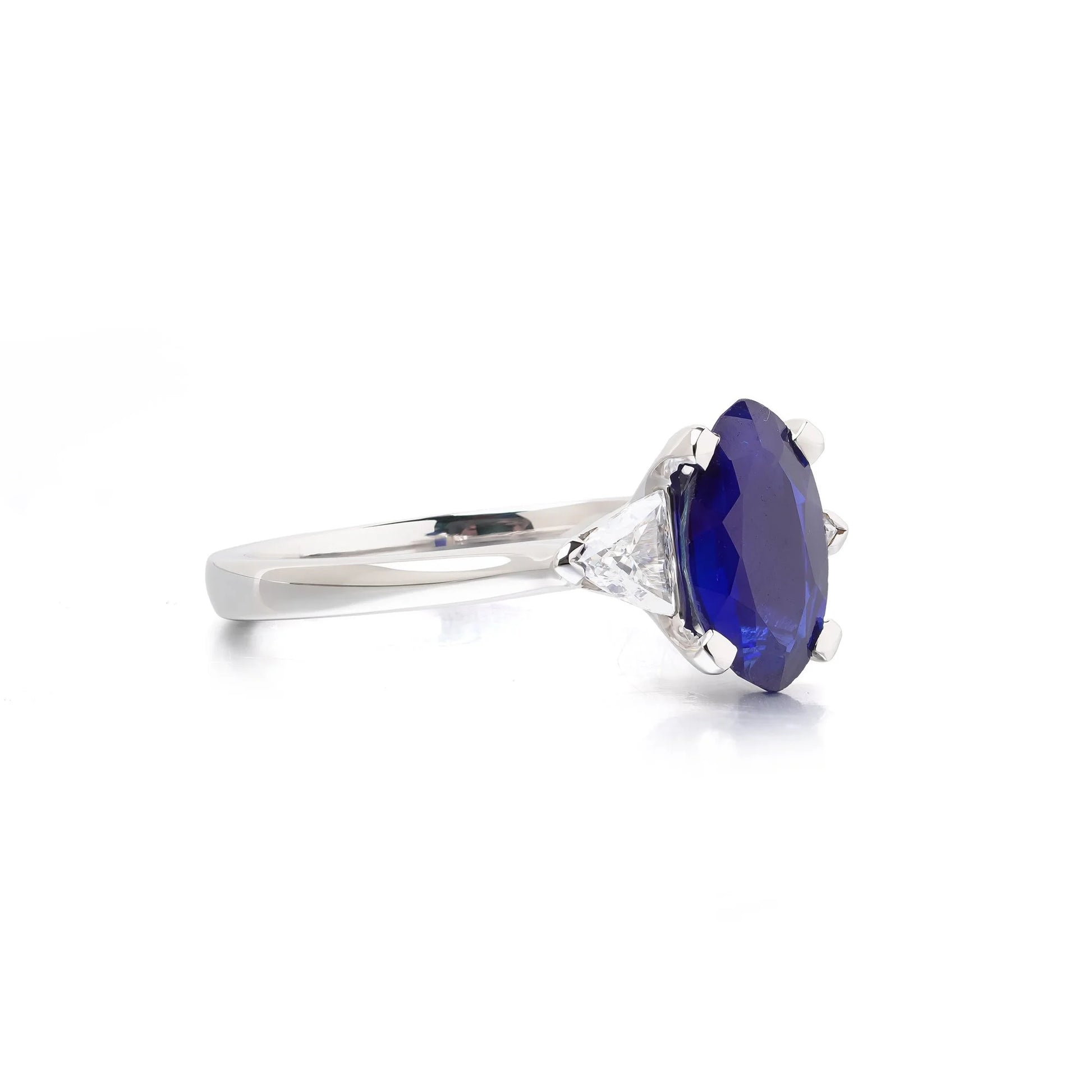 Platinum Natural Sapphire And Diamond Three Stone Engagement Ring