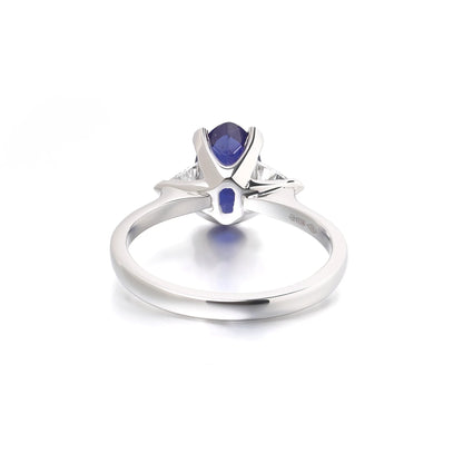 Platinum Natural Sapphire And Diamond Three Stone Engagement Ring
