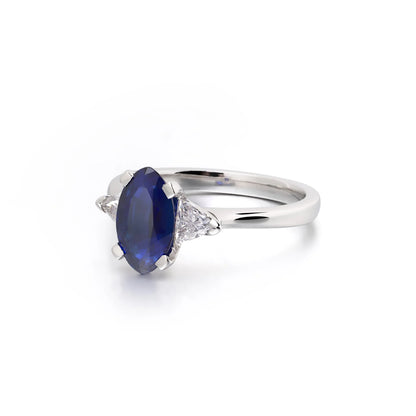 Platinum Natural Sapphire And Diamond Three Stone Engagement Ring
