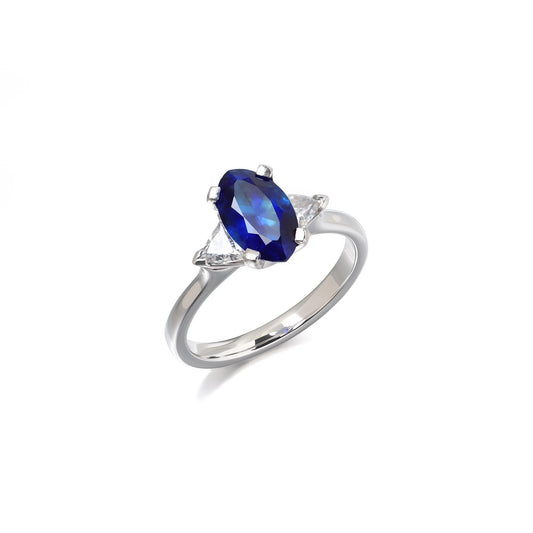 Platinum Natural Sapphire And Diamond Three Stone Engagement Ring
