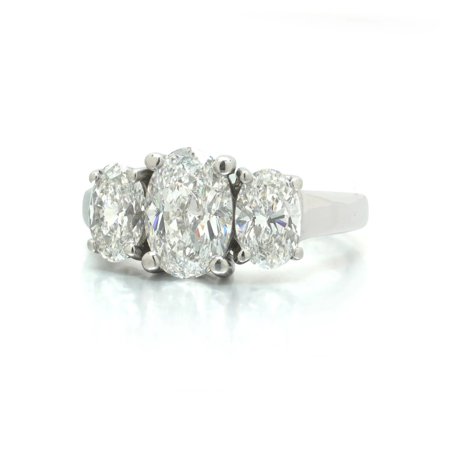 Platinum Three Stone Oval Diamond Engagement Ring, Approx. 3.50 ct