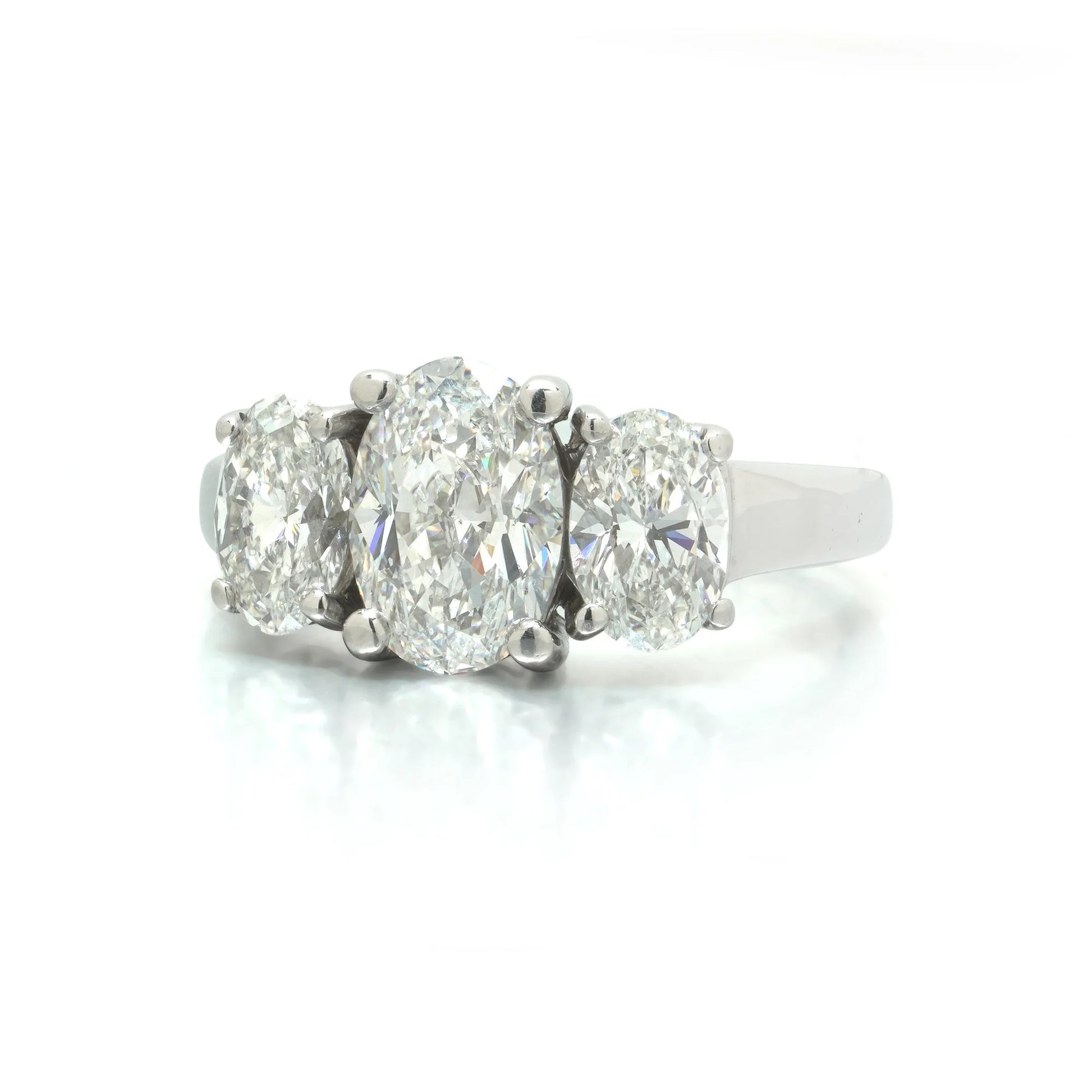 Platinum Three Stone Oval Diamond Engagement Ring, Approx. 3.50 ct