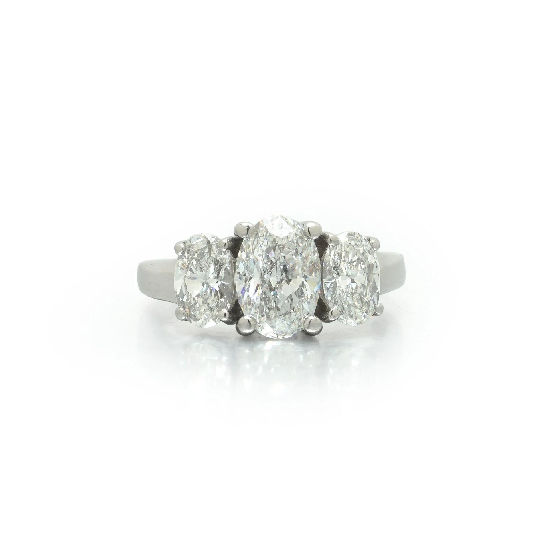 Platinum Three Stone Oval Diamond Engagement Ring, Approx. 3.50 ct
