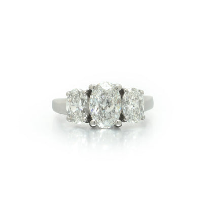 Platinum Three Stone Oval Diamond Engagement Ring, Approx. 3.50 ct