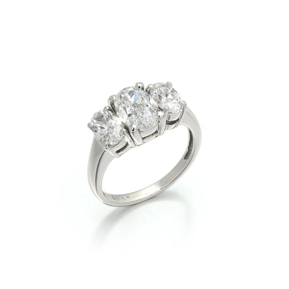 Platinum Three Stone Oval Diamond Engagement Ring, Approx. 3.50 ct