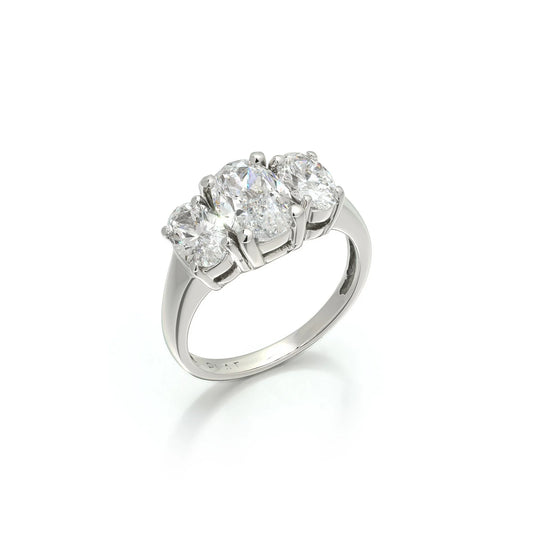 Platinum Three Stone Oval Diamond Engagement Ring, Approx. 3.50 ct