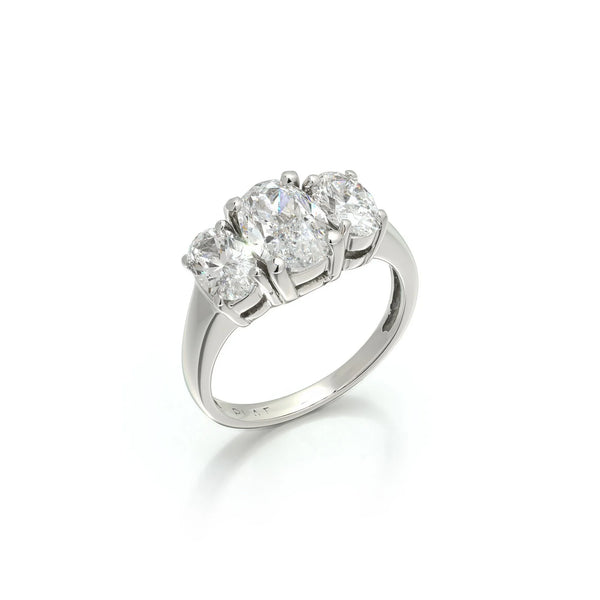 Platinum Three Stone Oval Diamond Engagement Ring, Approx. 3.50 ct