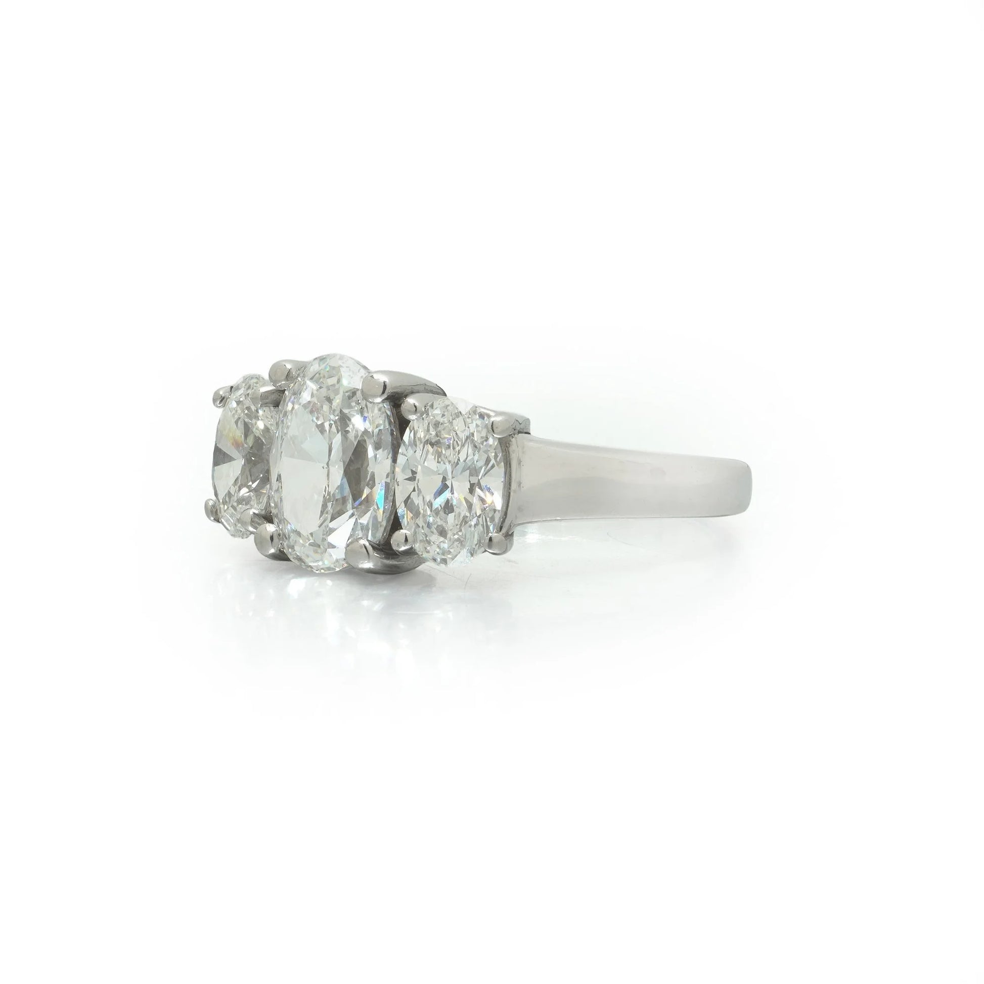 Platinum Three Stone Oval Diamond Engagement Ring, Approx. 3.50 ct