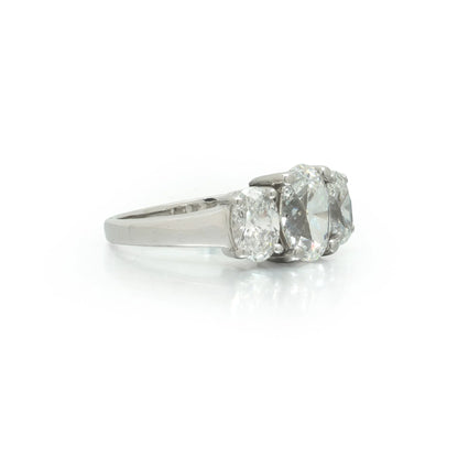 Platinum Three Stone Oval Diamond Engagement Ring, Approx. 3.50 ct