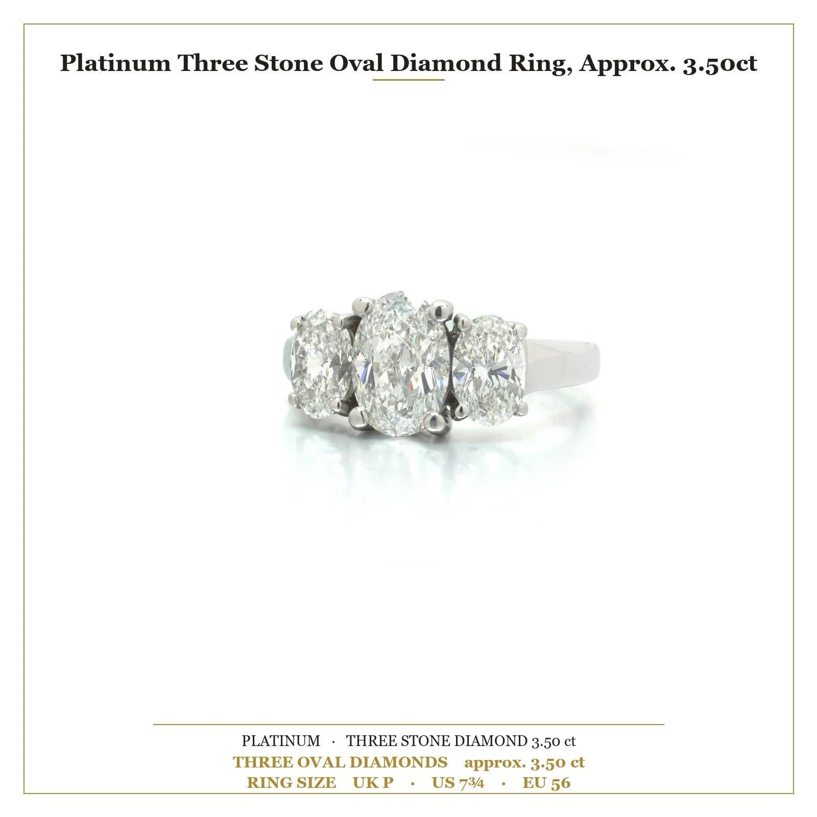 Platinum Three Stone Oval Diamond Engagement Ring, Approx. 3.50 ct