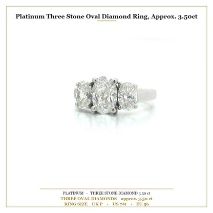 Platinum Three Stone Oval Diamond Engagement Ring, Approx. 3.50 ct