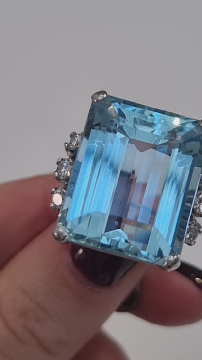 Vintage 20cts Aquamarine and Diamond Cocktail Ring, Circa 1950s