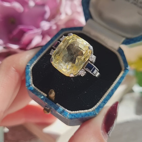 Vintage 1940s Retro 16ct Yellow Sapphire Ring