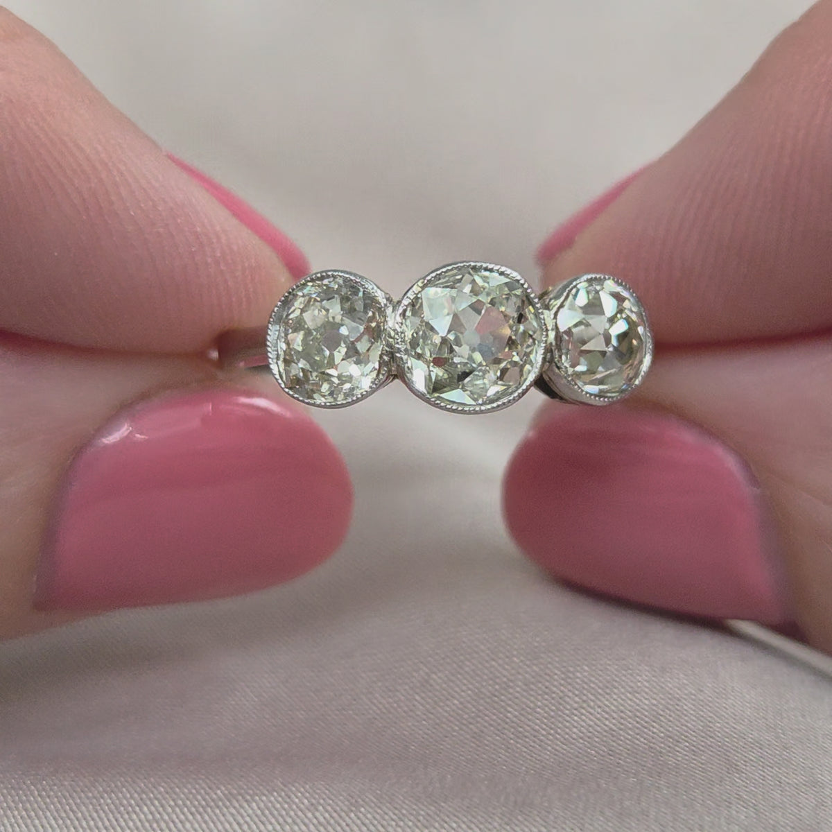 Antique 1.8ct Old European Cut Diamond Three Stone Engagement Ring