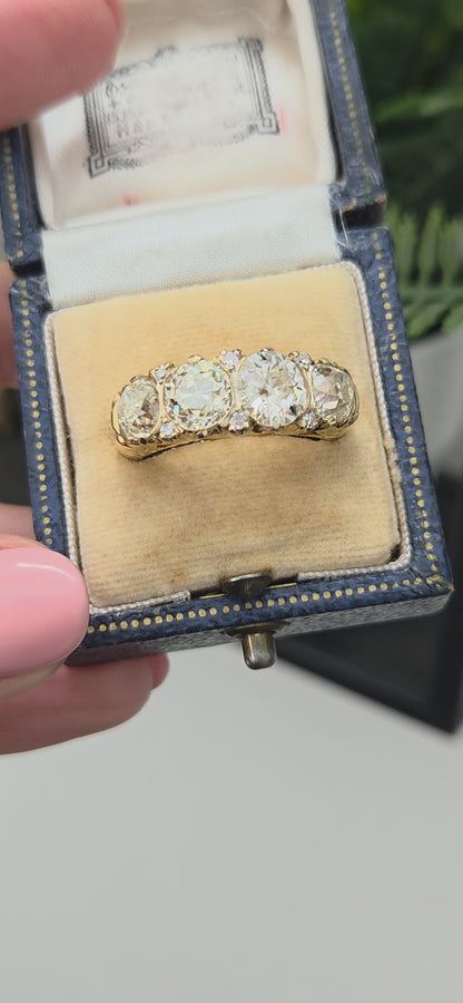 Antique Victorian 4.5cts Old Cut Diamond Four Stone Ring
