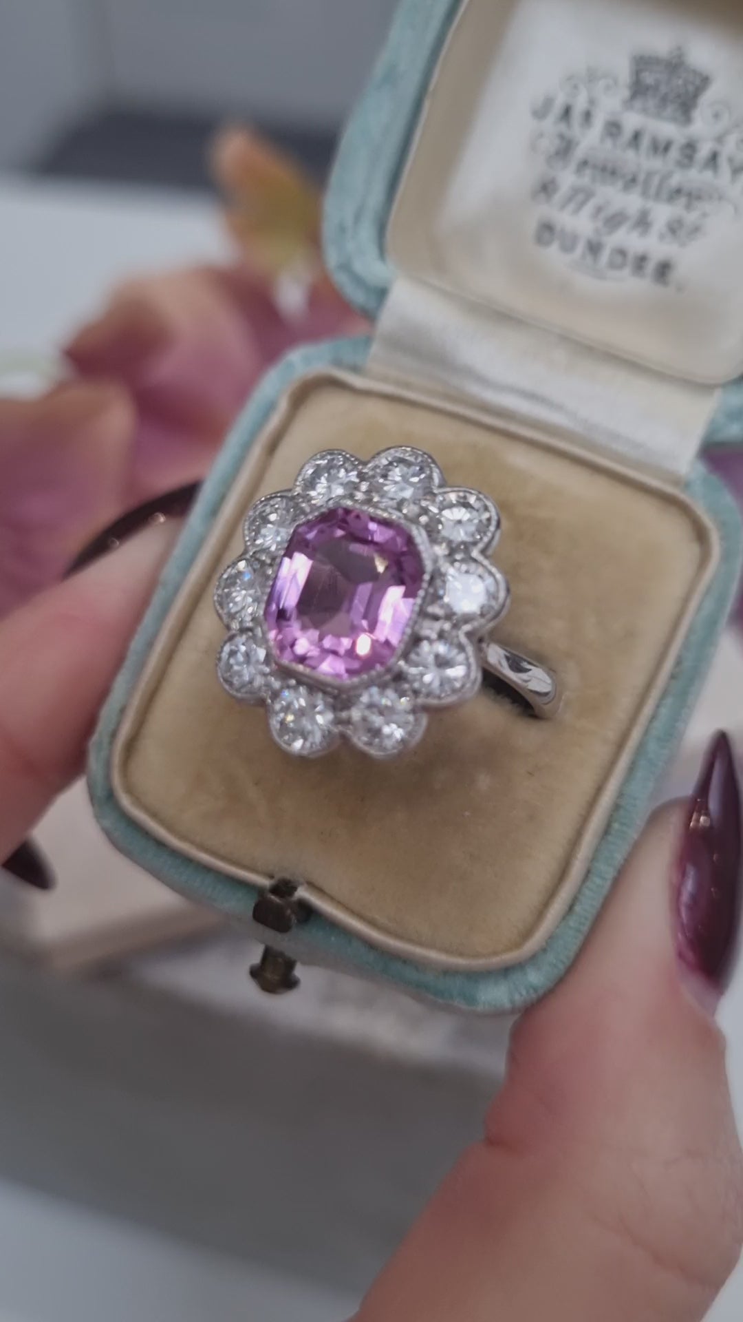 Vintage 1.30ct Pink Topaz and Diamond Cluster Ring
