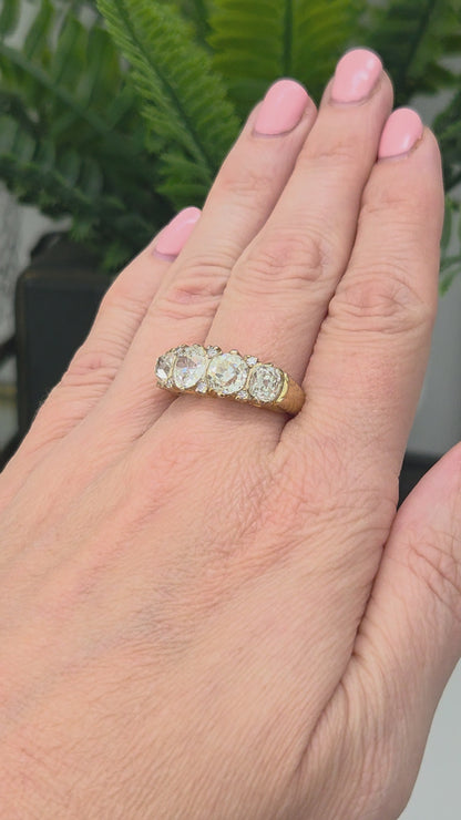 Antique Victorian 4.5cts Old Cut Diamond Four Stone Ring