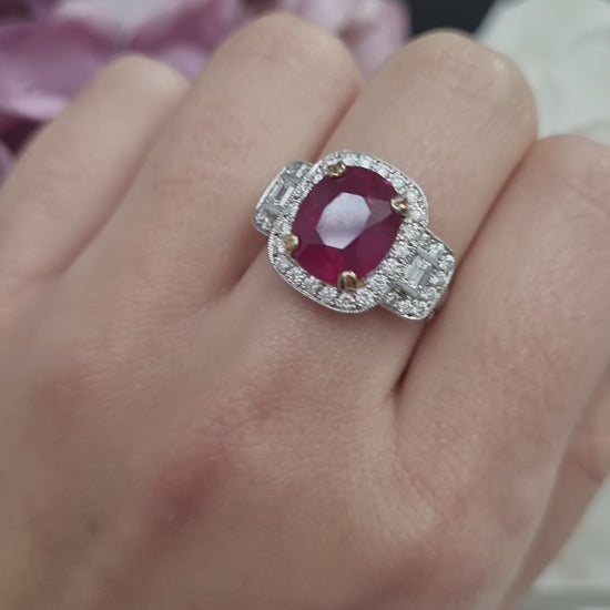Certified 4ct Madagascar Ruby and Diamond Dress Ring