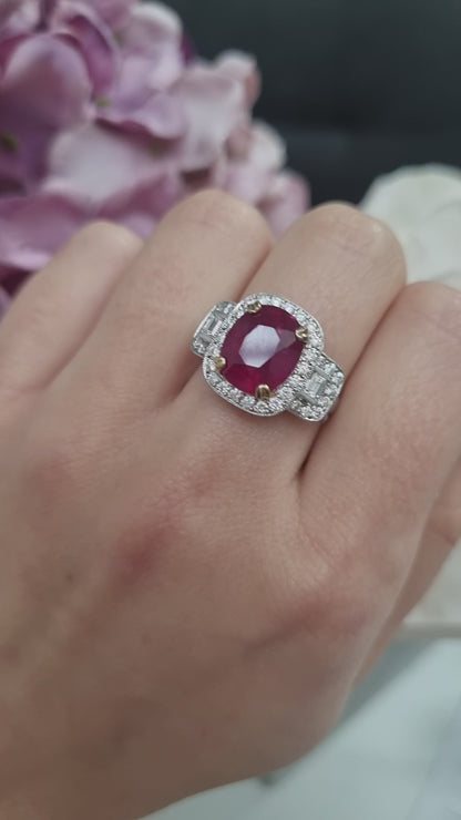 Certified 4ct Madagascar Ruby and Diamond Dress Ring