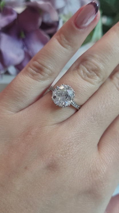 Antique 3.15ct Old Mine Cut Diamond Solitaire Engagement Ring